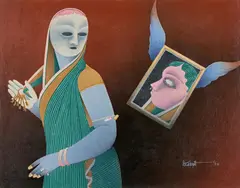 Untitled by Dharmanarayan Dasgupta, Tempera on canvas laid on card, sold Mar 2023