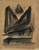 Kashmir by Laxman Pai, Ink and watercolour on paper, sold Jun 2023