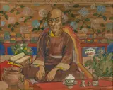 Tibetan Monk by Léa Lafugie, Pencil and watercolour on paper, sold Jun 2023