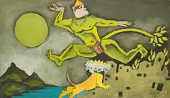 Hanuman "Lanka Dahan by Maqbool Fida Husain, Acrylic on canvas, sold Aug 2023