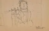 Krishna Playing the Flute by Ganesh Pyne, Ink on paper, sold Aug 2023