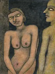 Man & Woman by Jogen Chowdhury, 1992, Ink and pastel on paper, sold Aug 2023