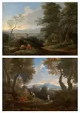 Deux paysages classiques de la campagne romaine animés de personnages by Jan Frans van Bloemen, Two classic landscapes of the Roman countryside with figures, oils on canvases, a pair, by J. F. van Bloemen called l'Or, sold Mar 2026
