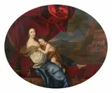 Portrait d'une dame de qualité portant un enfant dans les bras by Louis Ferdinand Elle, Huile sur panneau de chêne préparé, de forme ovale, sold Mar 2026