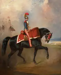 Timbalier de carabiniers à cheval dans un paysage d’Algérie by Alfred de Dreux, Huile sur toile, sold Mar 2026