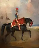 Timbalier de carabiniers à cheval dans un paysage d’Algérie by Alfred de Dreux, Huile sur toile, sold Mar 2026