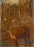 Etude de cerf en forêt by Rosa Bonheur, Huile sur papier marouflé sur toile, sold Mar 2026