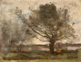 Arbre au bord des marais by Jean-Baptiste Camille Corot, Huile sur panneau, une planche, sold Mar 2026