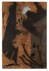 Sans titre by Pascal Teffo, Mixed media on canvas (Kraft paper sheet glued, ink, acrylic and oil pastel), sold May 2026