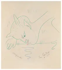 Dessin-maquette pour une céramique intitulée Chèvre-pied buvant by Jean Cocteau, 1957, Crayon gras sur papier, sold Jun 2026