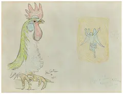 Le Coq de Pierre et Ange by Jean Cocteau, 1956, Crayon gras sur fond lithographique, sold Jun 2026