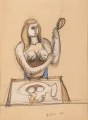 Femme à son miroir by Jean Hélion, 1946, Crayon, crayon de couleurs, encre et aquarelle sur papier, sold Jun 2026