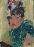 Jeune femme au bibi et au boa by Jean-Gabriel Domergue, 1932, Huile sur panneau, sold Jun 2026