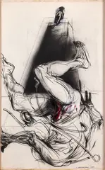 Dessin 4, mouvements fig. 4 by Vladimir Veličković, 1988, Gouache, fusain et collage sur papier, sold Jun 2026