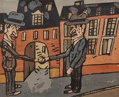 Sans titre (Paris Journal 110) by Antonio Seguí, 1992, Huile et acrylique sur papier journal marouflé sur toile, sold Jun 2026