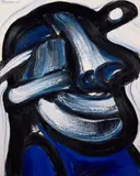Homme au gilet bleu sur fond blanc by John Christoforou, 1985, Acrylique sur toile, sold Jun 2026