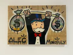 Monopoly Lifting Bag' 2018 Original by Alec Monopoly, mixed media on canvas, offered Jun 2020