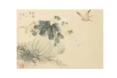 Butterflies and melons by Liu Deliu, ink and colour on paper, offered May 2020