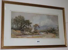 Near Killarney, with figures on a path, 22 x 46cm by Nathaniel Everett Green, watercolour, sold Aug 2017