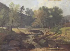 Lumb Bridg & Fall, Crimsworth' and 'Milking Bridge, Golden Valley'both signed and titled16 x 22in by John Holland Senior, oil, sold Jul 2017