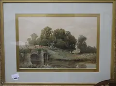 Cattle drover crossing a bridge by Edward Duncan, watercolour, sold Jul 2017