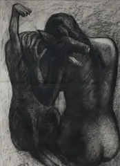 CharcoalGirl with dogsigned and dated 1983 by Joseph Urie, 1983, drawing, sold Jul 2017