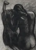 CharcoalGirl with dogsigned and dated 1983 by Joseph Urie, 1983, drawing, sold Jul 2017