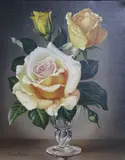 Pink tinged gold rose, 24.5 x 19.5cm by James Noble, oil, sold Jul 2017