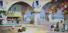 Mediterranean coastal town by Cecil Rochfort D'Oyly-John, oil on canvas, sold Jul 2017