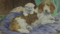 A dog and kitten by Eugenie M Valter, watercolour, sold Jul 2017