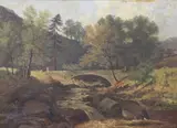 Lumb Bridg & Fall, Crimsworth' and 'Milking Bridge, Golden Valley' both signed and titled 16 x 22in by John Holland Senior, oil, offered Jun 2017