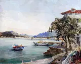 Still of the Evening, Puerto Polluna' signed and inscribed verso 20 x 24in by Francis Russell Flint, oil on canvas, sold Jun 2017