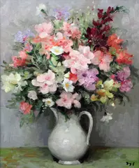 Les Godetias' signed, Frost & Reed label verso 21.5 x 17.5in by Marcel Dyf, oil on canvas, sold Jun 2017