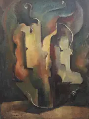 Untitled by Adrian Hill, oil on board, sold Jun 2017