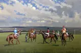 Before the start' signed 24 x 36in by Neil Cawthorne, oil on canvas, sold Jun 2017