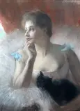 PastelHalf length portrait of a seated ballet dancer holding a by Pierre Carriere-Belleuse, 1891, pastel, offered Jun 2017