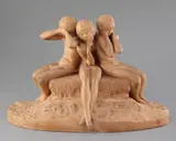 A terracotta maquette of three semi-clad nude seated figures, on an oval naturalistic base by Ary Bitter, sculpture, sold Jun 2017