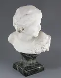 An Italian white marble bust of Pan, with pipes and grapes at his shoulder by Jean Antoine Injalbert, sculpture, sold Jun 2017