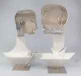 An impressive pair of chrome plated metal busts of a lady and gentleman, height 20in by Franz Hagenauer, sculpture, sold Jun 2017