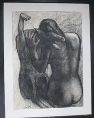 CharcoalGirl with dogsigned and dated 1983 by Joseph Urie, 1983, drawing, offered Jun 2017