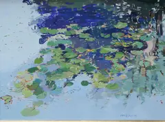 Lily Pond by Louis Turpin, oil on canvas, sold Jun 2017