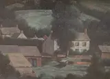 Valley village, 22 x 28cm by Frank Edward Burnham Hughes Neac, oil, sold Jun 2017