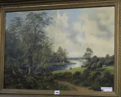 River landscape by Octavius Clark, oil on canvas, sold Jun 2017