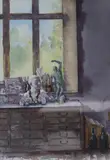 Studio interior by Robert Wraith, watercolour, offered Jun 2017