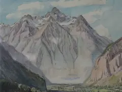Alpine view - Belledonne by Eleanor Hughes, watercolour and pencil, sold Jun 2017