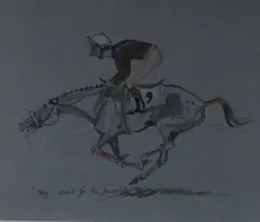 Hey - wait for the favorite by Mark Huskinson, ink and watercolour, sold Jun 2017