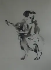 Standing nude and squatting nude by Nicola Tassie, ink & wash, sold Jun 2017