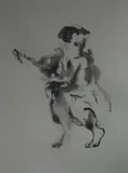 Standing nude and squatting nude by Nicola Tassie, ink & wash, sold Jun 2017