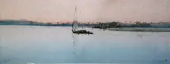 A Nile Aflemow' and 'A Felucca on the Upper Nile'signed8.5 x 23in by Augustus Osborne Lamplough, watercolor, sold Apr 2017