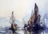 Untitled by Frank Wasley, gouache and watercolourBarges, sold Apr 2017